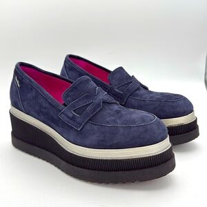 Marco Moreo Milano - women’s Hannah navy blue suede loafer platform shoes‎ 7 /38
